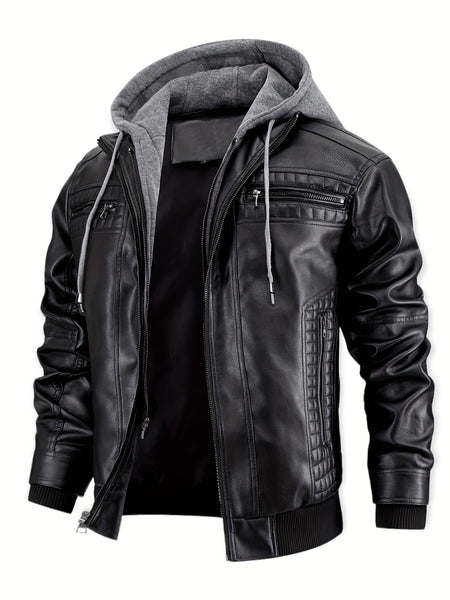 Men's Casual 2in 1 Jacket, Chic Bomber Jacket Biker Jacket with Zipper Pockets