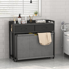 Modern Gray Rolling Laundry Hamper with 3 Removable Bags & 2 Drawers - Durable Wooden Laundry Sorter Cart for Bathroom, Bedroom, Laundry Room - Space-Saving Storage Organizer with Wheels, Laundry Basket, Laundry Baskets