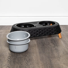 16cm x 9cm Black Plastic Raised Double Pet Bowl Feeding Station with Stand
