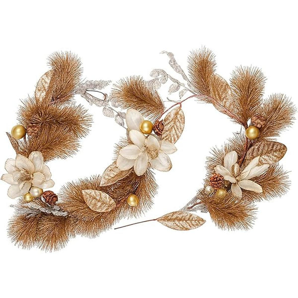 Marco Paul 9ft Luxury Gold Glitter Pre Lit Christmas Garland with Cool & Warm White LED Lights - Battery Powered Winter Garland with 8 Light Modes - Indoor Christmas Decorations for Fireplace & Stairs