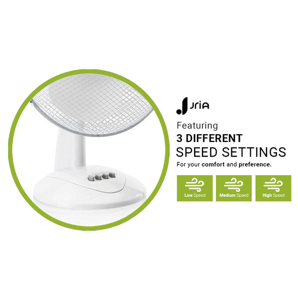 12” Portable Desk Fan – 3-Speed Table Fan with 90° Oscillation, Adjustable Tilt Head & Quiet Operation – Compact Air Circulator for Bedroom, Office, or Home (White)