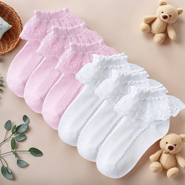 6 Pairs Girls Lace Socks Princess Style Ruffle Ankle Socks for Kids & Toddlers Thickened All-Season Design
