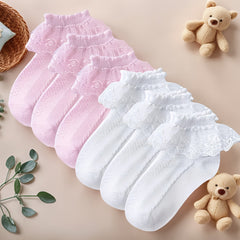 6 Pairs Girls Lace Socks Princess Style Ruffle Ankle Socks for Kids & Toddlers Thickened All-Season Design