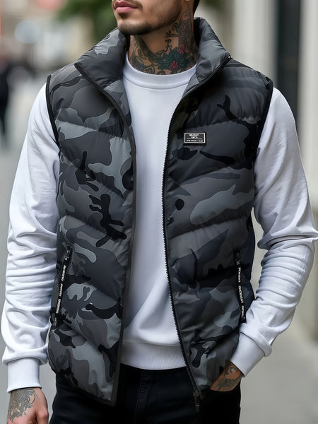 Men's Premium Camouflage Vest, Lightweight Warm Sleeveless Winter Jacket with Zippered Pockets and Stand-up Collar, Breathable Camo Outdoor for Hiking, Hunting, Camping, Fishing - Layered Clothing Style, Perfect as a Holiday Gift