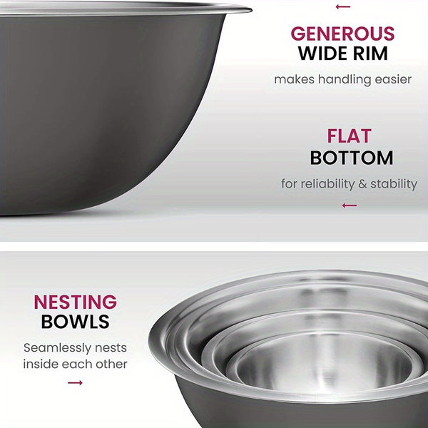 Stainless Steel Mixing Bowls Set for Kitchen, Dishwasher Safe Nesting Bowls for Cooking, Baking, Meal Prepping-6pcs set