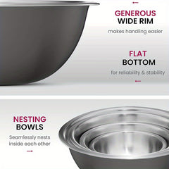 Stainless Steel Mixing Bowls Set for Kitchen, Dishwasher Safe Nesting Bowls for Cooking, Baking, Meal Prepping-6pcs set