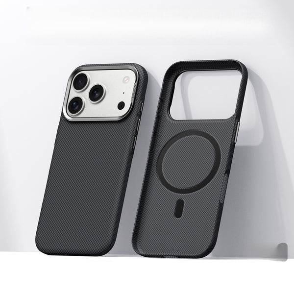 Phone Case: New Magnetic Ultra-thin Kevlar Phone Case Compatible with iPhone 17 Pro Max Fine Grid Pattern Anti-drop Lens Protection Protective Cover