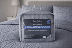 Luxury Washed Microfibre Seersucker Comforter Duvet Quilt – Soft & Lightweight All Season Bedding – White & Grey – Single, Double & King Size