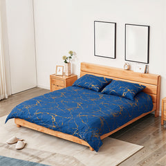 1set Blue Gilded Stone Pattern Printed Shimmering Bedding Set of Three Pieces, Equipped with 2 Pillowcases Suitable for All Seasons and 1 Soft and Comfortable Duvet Cover