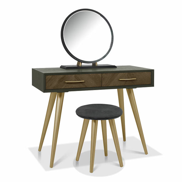 Bentley Designs Sienna Fumed Oak & Peppercorn Dressing Table & Stool