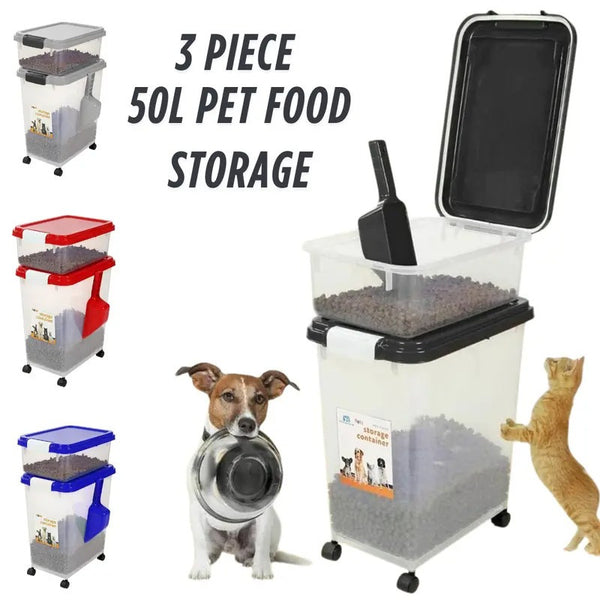 Prime Paws 3-Piece Pet Food Storage Container – Airtight Pet Food Container with Plastic Measuring Scoop, Dry Food Dispenser for Pets, Dogs, Cats, and Animals