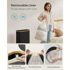 1pc 60L Slim Tall Laundry Hamper with Lid & Removable Bag - Collapsible Foldable Clothes Basket Suitable for Bedroom, Bathroom, Dorm - Modern Dirt- Clothes Bin with Bamboo Handle, Space-Saving Storage, Laundry Baskets