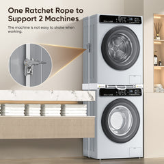 Universal Stacking Kit for Washer and Dryer, Adjustable Stacking Shelf Kit with Sliding Shelf for 51-76 cm Washer Dryer Intermediate Frame Stacking Bracket Kit with Ratchet Ropes