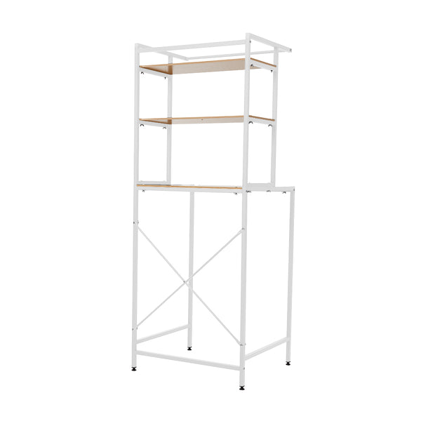 3-Tier Over Toilet Storage Rack, Freestanding Bathroom Laundry Organizer Shelf, Multi-Layer Storage Cabinet for Towels, Detergent, and Plants, White/Black