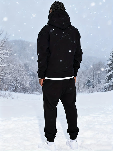 Men'S Casual Athletic Warm 2pcs Set, Winter Hooded Sweatshirt And Jogger Pants, Outdoor Fitness Running Hooded Sweatshirt And Athletic Pants Outfit, Suitable for Fall Winter Leisure Activities