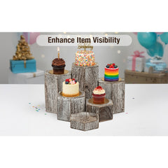 6-Pack Hexagon Display Risers in Vintage Brown – Tiered Display Stands for Shelves and Countertops – Display Plinths for Jewelry, Retail Crafts, Cupcakes, and Desserts