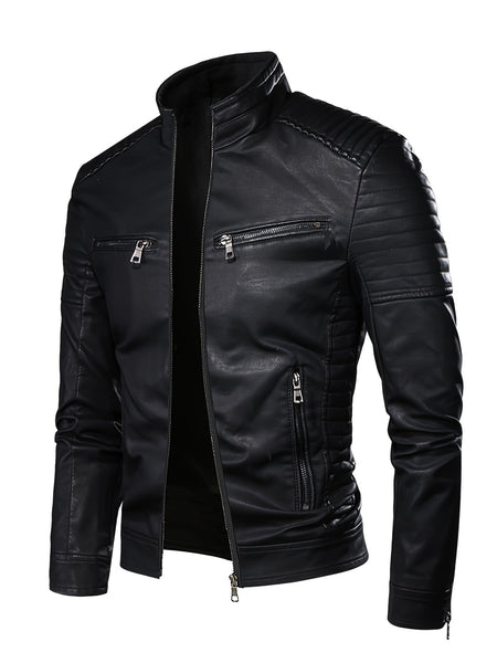 2024 Autumn/Winter Casual Jacket for Men, Stand Collar Trendy New Style Jacket with Faux Pockets, Motorcycle Style Youth Fashion Men's Coat