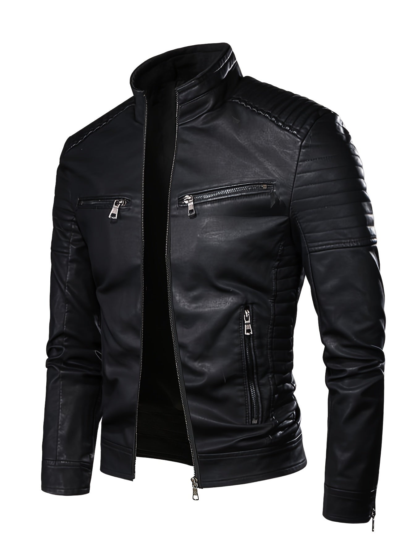 2024 Autumn/Winter Casual Jacket for Men, Stand Collar Trendy New Style Jacket with Faux Pockets, Motorcycle Style Youth Fashion Men's Coat