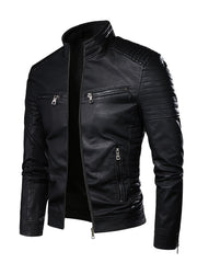 2024 Autumn/Winter Casual Jacket for Men, Stand Collar Trendy New Style Jacket with Faux Pockets, Motorcycle Style Youth Fashion Men's Coat