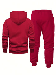 8pcs Men'S Hooded Sweatshirt + Sweatpants Autumn And Spring Casual Sports Suit Solid Color Plain Pullover Regular Long Sleeve Hoodie And Drawstring Elastic Waist Ribbed Ankle Pants