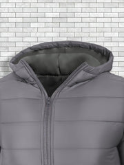 Men'S Outdoor Lightweight Thickened Hooded Windproof Quilted Solid Color Warm Coat