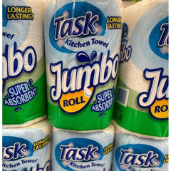 Task Kitchen Towel Super Absorbent Jumbo Rolls – 3X Jumbo Rolls – Ideal for Spills, Cleaning Windows and Messes All Around – All Purpose - Jumbo Size for Extra Use, White