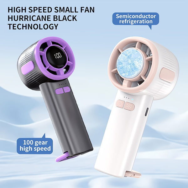 Cooling High-Speed Handheld Fan, Folding Turbo Mini Fan With 2000mAh Battery Capacity, Superconducting Ice Porcelain Cooling Technology - LED Display, Portable And Powerful For Personal, USB Rechargeable