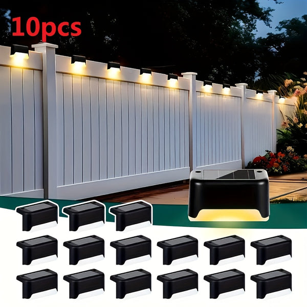 10pcs set of solar outdoor garden lights, home garden layout staircase deck lights, hallway wall lights, railing decorative lights, holiday decorative atmosphere lights, IP44