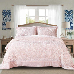 3pcs Embossed Bedspread Set - Coverless Comforter with 2 Pillow Shams, Lightweight All-Season Bedding - Soft Teddy Fleece Bedspread