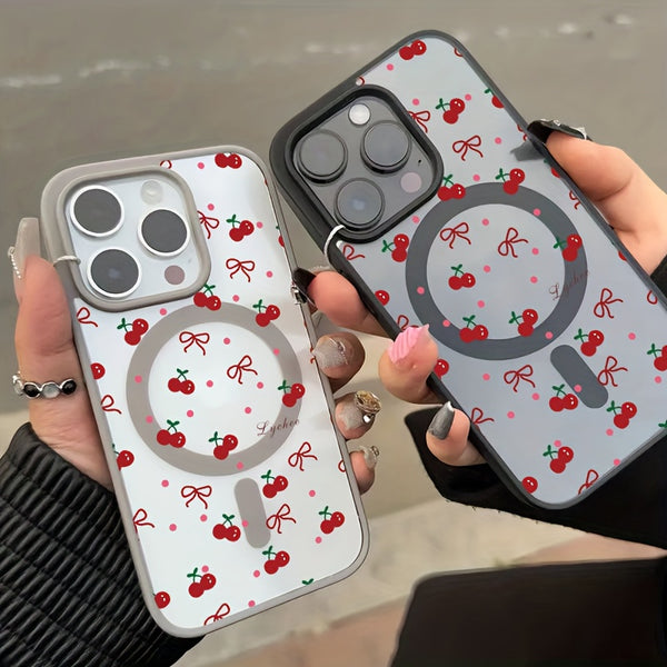 Phone Case - Red Cherry Bow Phone Cover, Compatible with Wireless Charging, Drop-Resistant Skin-Feel Magnetic Case, Works with for Iphone 16 Pro Max/15/14 Plus/13/12/11 And for Samsung for Galaxy A56/A55/A54/A36/A35/A26/A25/A16/A15/A06/S25 Ultra/S24