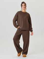 Women'S Minimalist Round Neck Loose Top And Exposed Stitch Trousers Co-Ord, Soft Womenswear