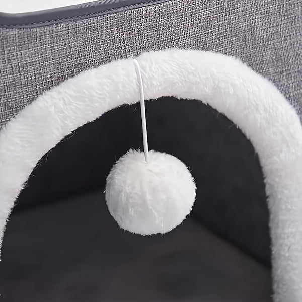 1 Luxury Cat House, Double-Decker Cat Bed with Fluffy Balls And Scratchboards - Foldable, Closed Cat Villa, Suitable for Indoor Cats And Small Dogs, Comfortable All Season, Soft Fabric, Cat House Villa; Modern Cat Bed; Durable Cat Bed, Cat Furniture