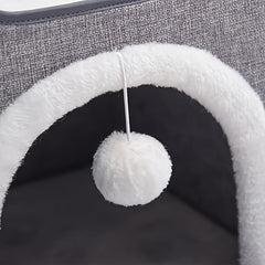 1 Luxury Cat House, Double-Decker Cat Bed with Fluffy Balls And Scratchboards - Foldable, Closed Cat Villa, Suitable for Indoor Cats And Small Dogs, Comfortable All Season, Soft Fabric, Cat House Villa; Modern Cat Bed; Durable Cat Bed, Cat Furniture