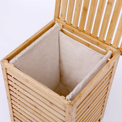Laundry Basket with Lid, Bamboo Laundry Hamper with Removable Liner Bag, Clothes Hamper Laundry Bin for Bathroom, Bedroom, Dorm, Laundry Room, Freestanding Laundry Clothes Storage Bin, 45L