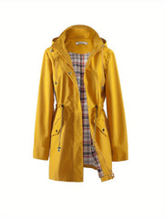 Drawstring Waist Hooded Zip Up Coat, Casual Long Sleeve Coat for Fall & Winter, Women's Clothing