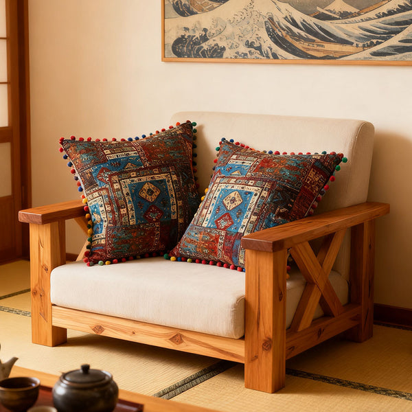 18x18 Inch Reversible Turkish Pattern Pillows (Set of 2 with Inserts) - Romantic Turkey Boho Floral Double Sided Design, Premium Polyester Cover & Fill, Decorative Accent Pillows for Sofa, Chair, Bedroom