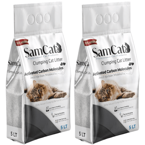 SamCat 10L (2x5L) Activated Carbon Molecules Clumping Cat Litter - Low Dust & Tracking, Strong Clumping, Long Term Use