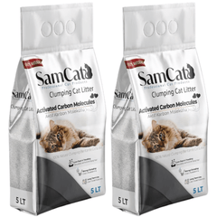 SamCat 10L (2x5L) Activated Carbon Molecules Clumping Cat Litter - Low Dust & Tracking, Strong Clumping, Long Term Use