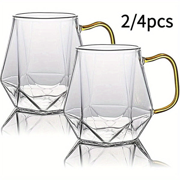 10 Oz Clear Glass Espresso Cups Set of 2/4 Coffee Cups with Handle Crystal Coffee Mug Borosilicate Heat Resistant for Liquor Tea Beverages Milk Latte Cappuccino
