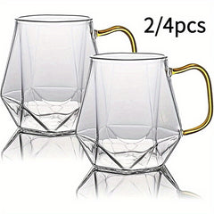 10 Oz Clear Glass Espresso Cups Set of 2/4 Coffee Cups with Handle Crystal Coffee Mug Borosilicate Heat Resistant for Liquor Tea Beverages Milk Latte Cappuccino