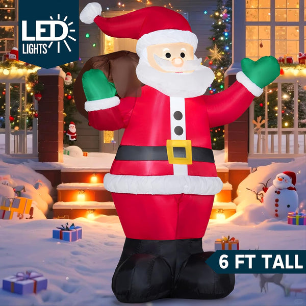 Joiedomi 6 FT Christmas Inflatable Santa with Gift Bag, Blow up Xmas Inflatable Decorations with Build in Leds for Christmas Decor, Yard Indoor Outdoor Garden Lawn Winter Decorations