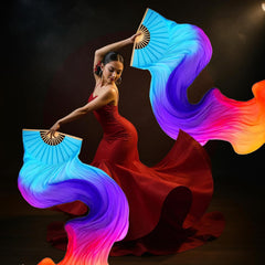 2pcs Women Belly Dance Fans Dancing Fans Colorful 180Cm Long Streamers Veil Fan Chinese Bamboo Foldable Fan for Dancing Performances