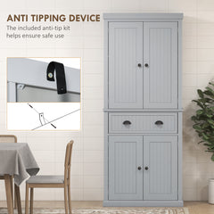 183 cm Tall Kitchen Cabinet, Freestanding Storage Cabinet with 4 Doors, Drawer and Adjustable Shelves, Kitchen Cupboard for Dining Room, White