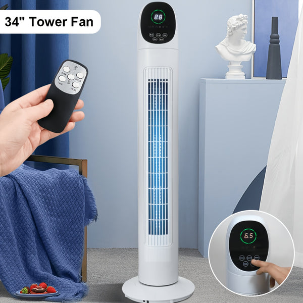 86.36cm Tower Fan, Electric Standing Floor Fan for Cooling with Remote Control, 7.5 Hour Timer LED Display, 65-75 Oscillation, 3 Modes, 3 Speeds, for Home, Office, Living Room, Bedroom, White