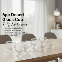 6pc Tulip Glass Dessert Cups – Ice Cream Bowls | Elegant, Clear, 5.6oz Each