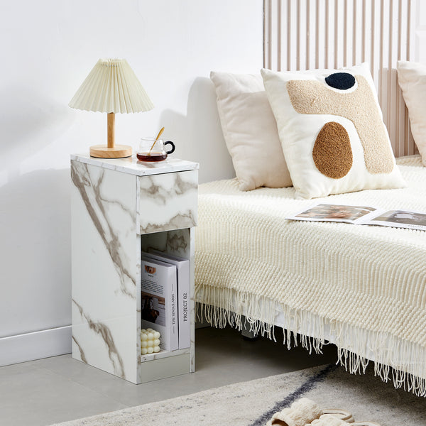 Slim Bedside Table, High Gloss Narrow Nightstand, Small Bedside Cabinet with Storage Space Saving for Bedroom Storage Unit, Living Room Small Sofa Side End Table
