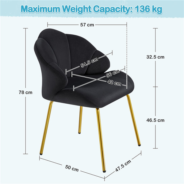 Costoffs Velvet Accent Chair Modern Side Chair Vanity Chair Leisure Chair with Shell-shaped Backrest and Golden Metal Legs, Versatile Use Lounge Chair for Living Room/Bedroom/Home Office/Kitchen, White/Pink