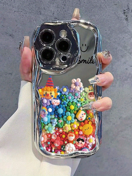 A Soft Protective Phone Case for Iphone 16/15/12/13/14 Featuring a Smiling Face Cartoon Design with an Electroplated Cream Pattern, Ideal for Women. It Is Shock-Proof, Stylish, And Thick.