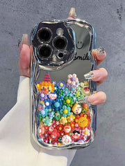 Smiling Face Cartoon Painted Electroplated Cream Pattern Soft Protective Phone Case for iPhone 16/15/12/13/14 Women, Shock-Proof, Fashionable, Thick