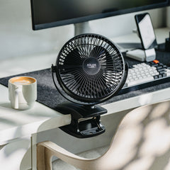 Desk fan with clip, rechargeable, 15.5 cm, 360° rotation, USB-C, Adler